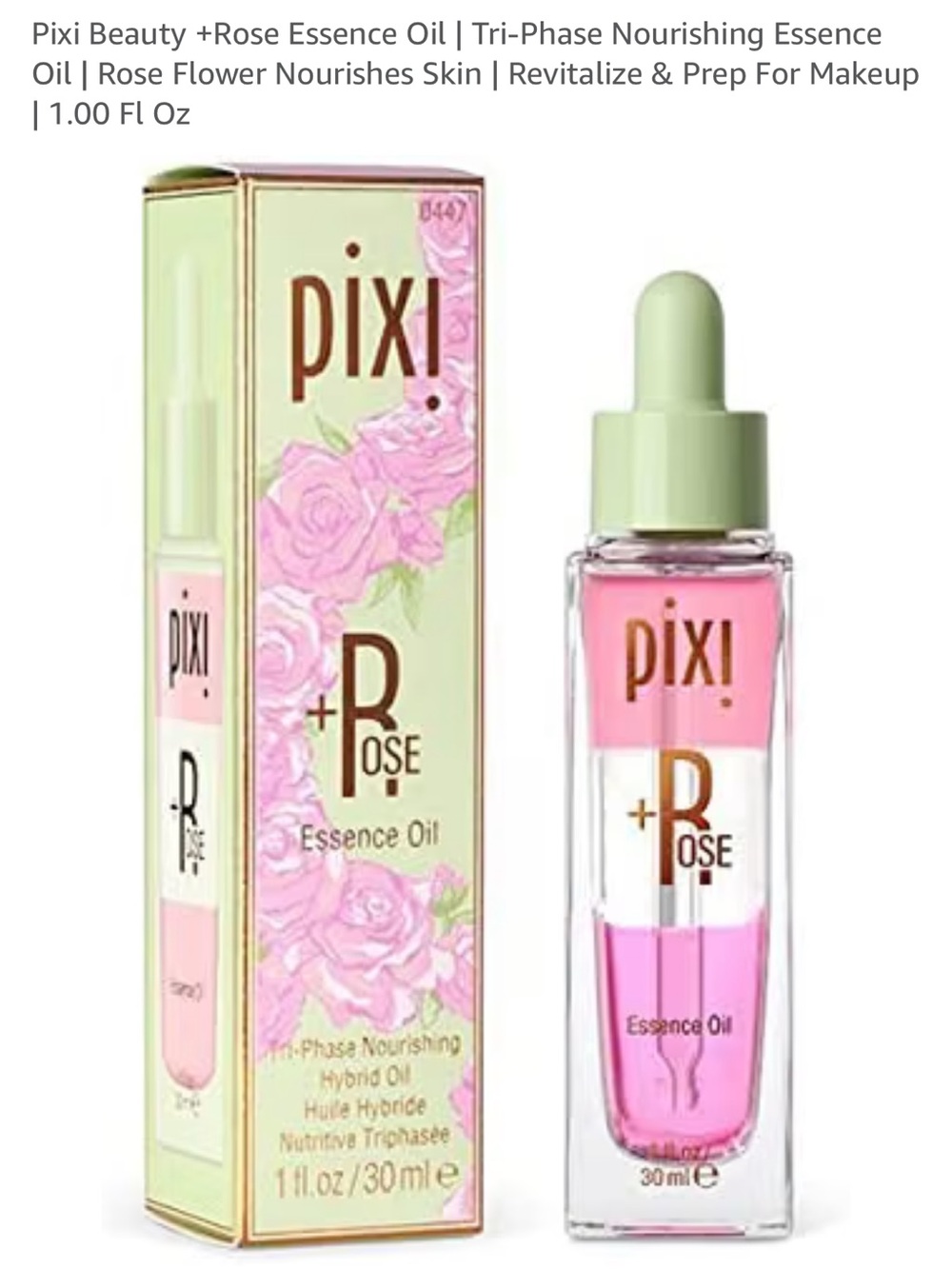 Pixi Rose Essence Oil in Pink and Light Green Dropper